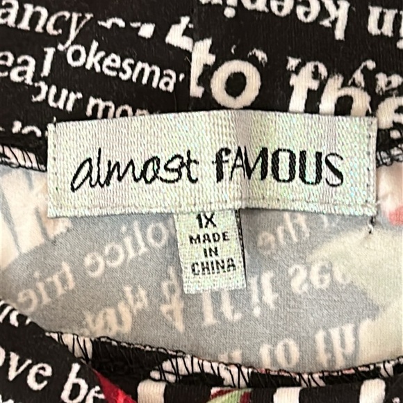 Almost Famous Black Floral Newsprint Long Sleeve Bodycon Dress size 1X - Picture 7 of 16